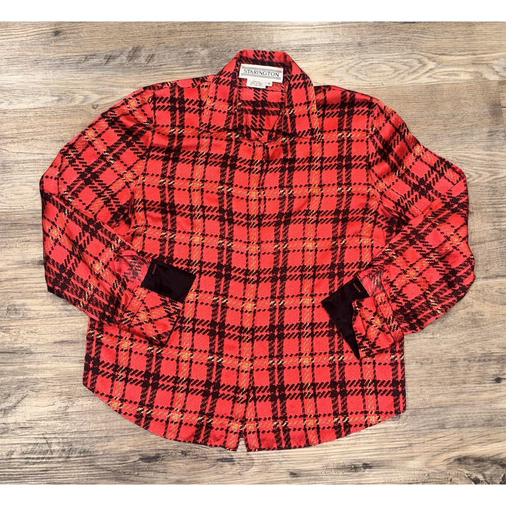 Starington 100%Silk Blouse Red Plaid Button Up Womens Size‎ Small (6) Luxury Top